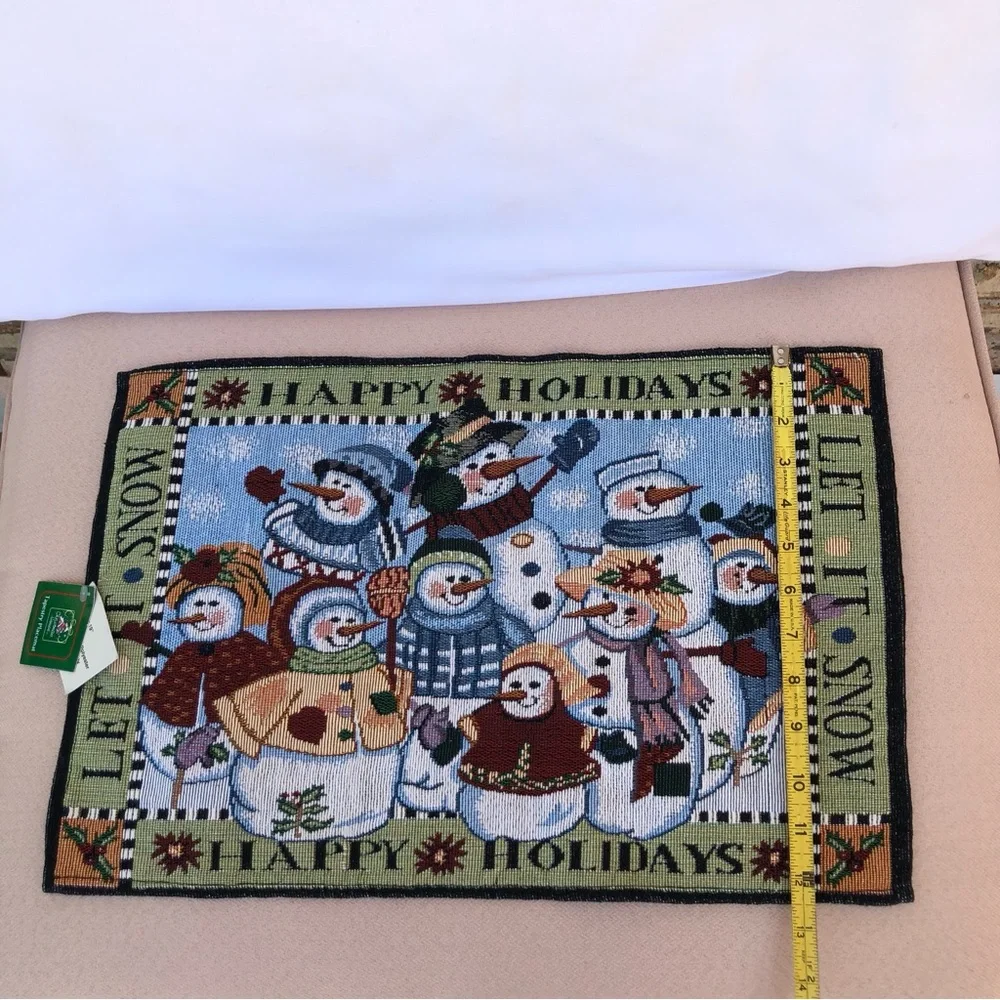Set Of 5 Christmas Tapestry Placemats Let It Snow Happy Holidays Snow Man Family